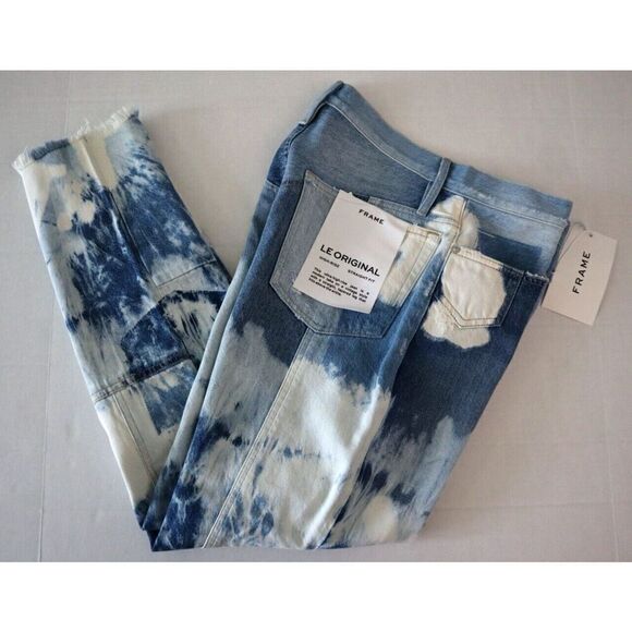 Frame Women's Sz 27 Blue Le Original Bleached High Rise Straight Fit Jeans - Picture 10 of 12